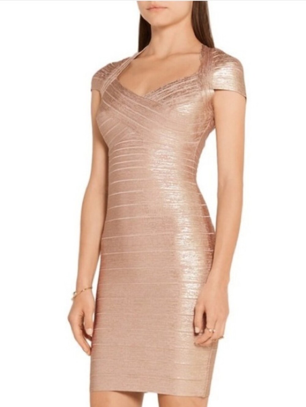 Herve Leger Bandage Rose Gold Evening Dress
